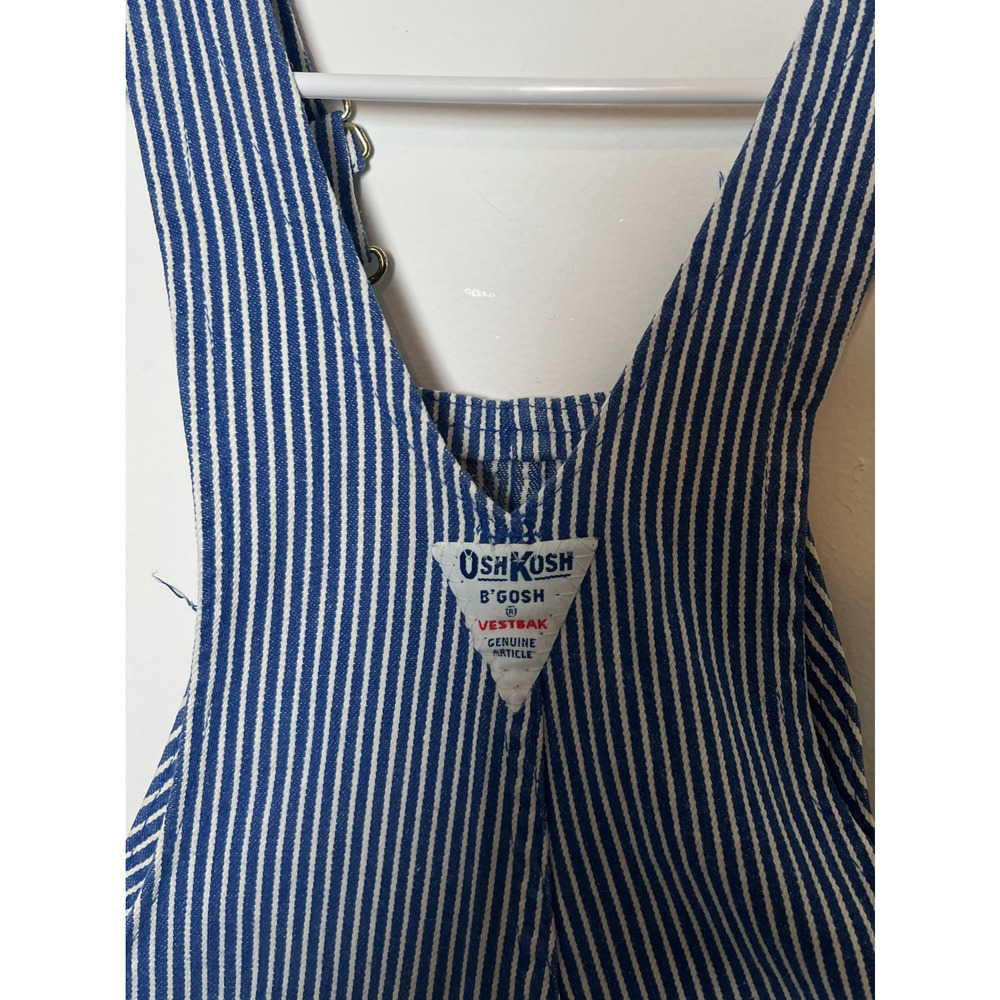 Oshkosh B'Gosh Overalls Boys Size 7 Blue Denim Railroad Striped Made USA Vintage - Picture 11 of 14